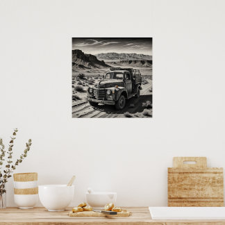 A truck in a desert poster