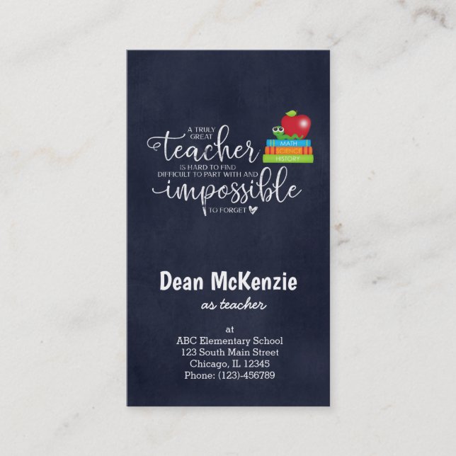 A truly great teacher business card (Front)