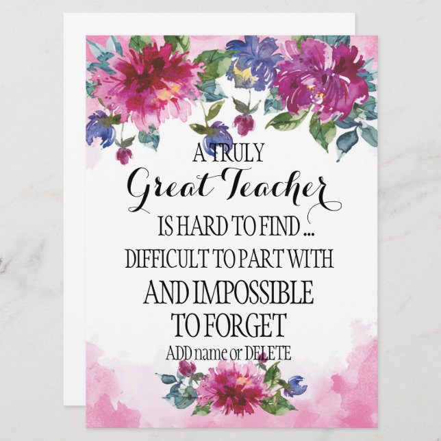 A truly great teacher Thank you Appreciation gift Card (Front/Back)