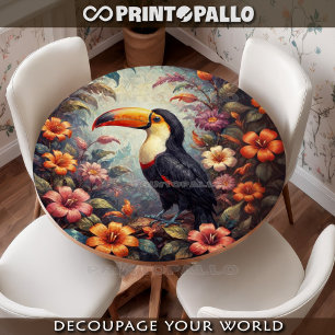 A tucan bird in the jungle with flowers tissue paper