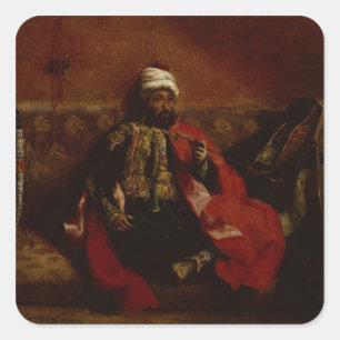 A Turk smoking sitting on a sofa, c.1825 Square Sticker