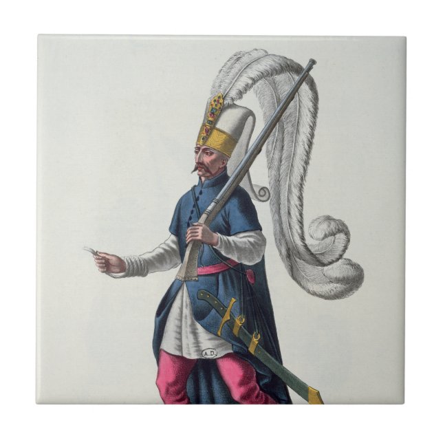 A Turkish Janissary going to war in costume  Ceramic Tile (Front)