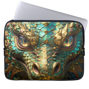 A Turquoise and Gold Dragon Mystical Laptop Sleeve