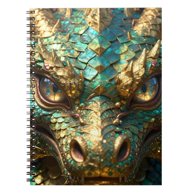 A Turquoise and Gold Dragon Mystical Notebook (Front)