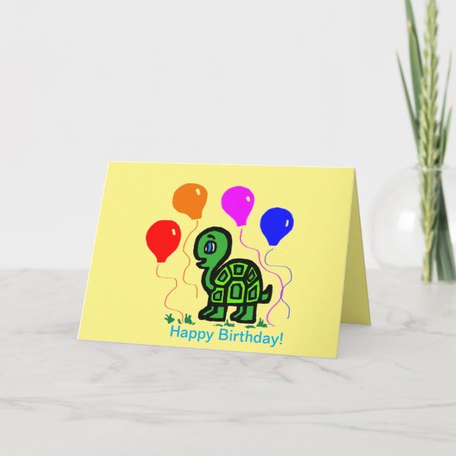 A Turtle and Balloons Folded Greeting Card (Front)