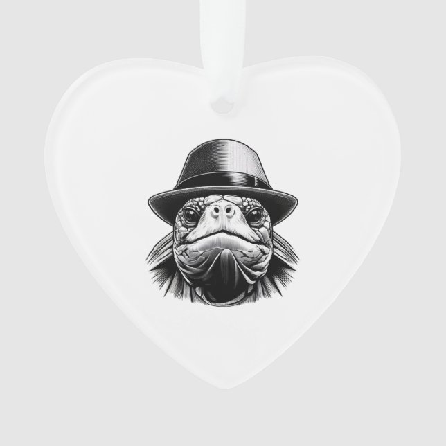 A turtle with a hat, a classic look ornament (Front)