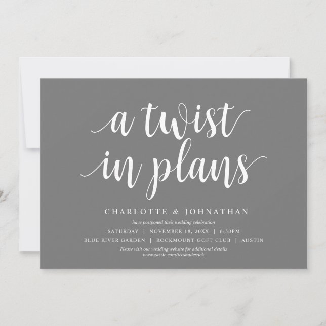 A twist in plans, Wedding Change the date Invitation (Front)