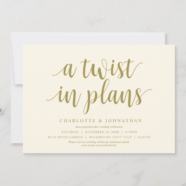 A twist in plans, Wedding Change the date Invitation (Front)
