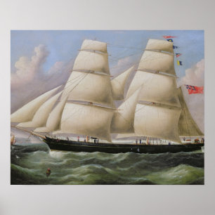 A Two Masted Schooner off Dover (oil on canvas) Poster