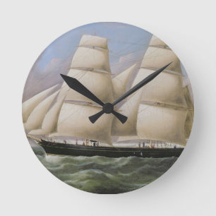 A Two Masted Schooner off Dover (oil on canvas) Round Clock