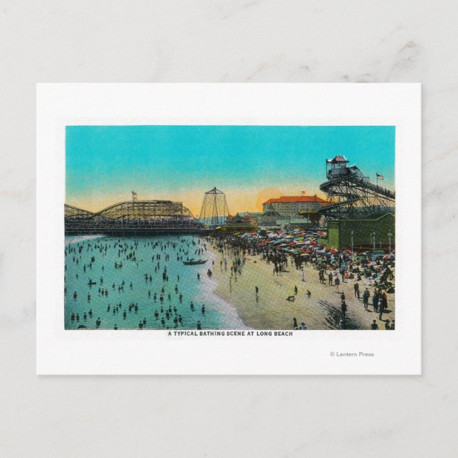 A Typical Bathing Scene at Long Beach Postcard (Front)