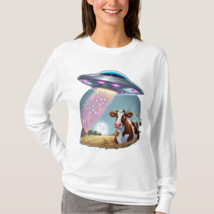 A UFO abducting a cow, with the beam made of spark T-Shirt