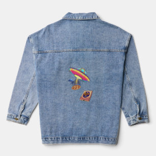 A UFO delivering pizza. Denim Jacket