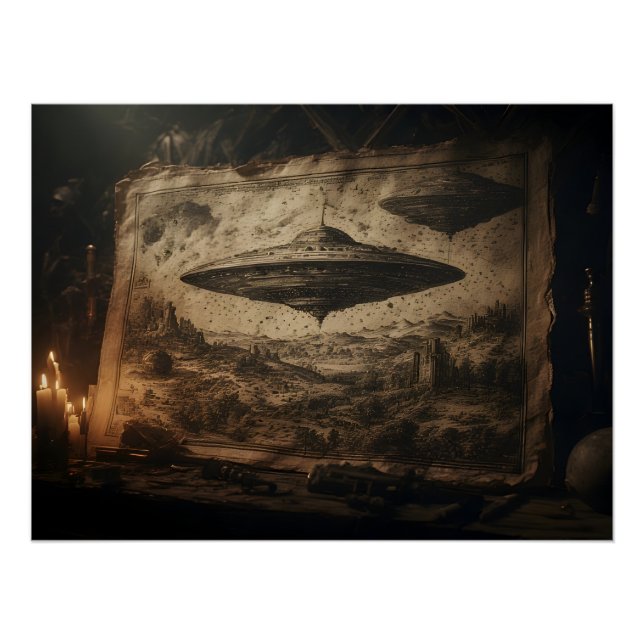 A UFO in the style of Leonardo da Vinci Poster (Front)