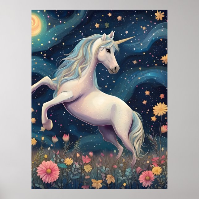 A Unicorn in The Starry Night Poster (Front)