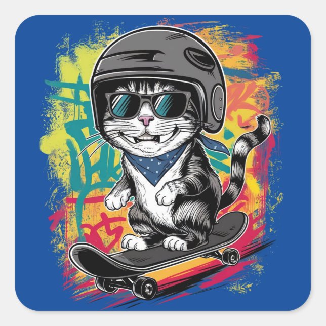A unique and fun design featuring a stylish cat we square sticker (Front)