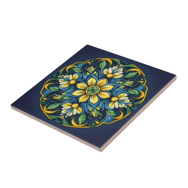 💚💙💛 A Unique Azulejo Elegance: Midnight Garden Ceramic Tile (Side)