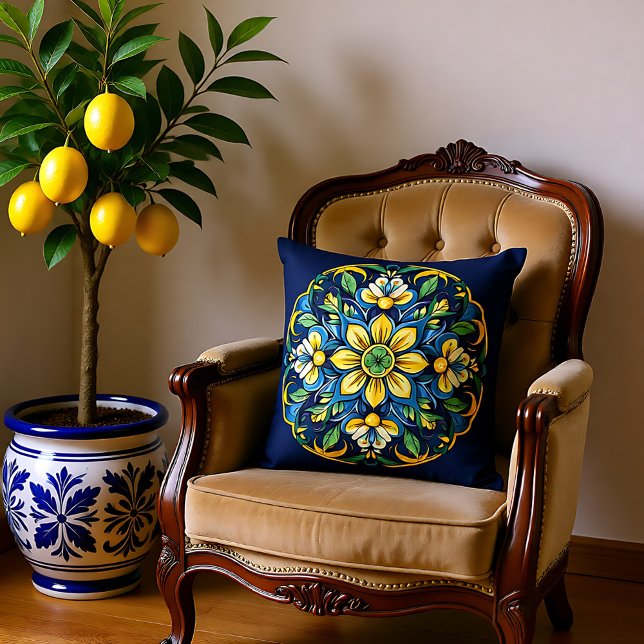 💚💙💛 A Unique Azulejo Elegance: Midnight Garden Cushion (A Unique Azulejo Elegance Midnight Garden Throw Pillow)