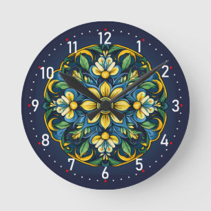 💚💙💛 A Unique Azulejo Elegance: Midnight Garden Round Clock