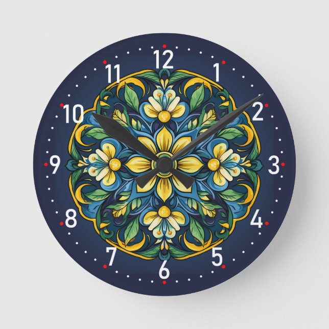 💚💙💛 A Unique Azulejo Elegance: Midnight Garden Round Clock (Front)