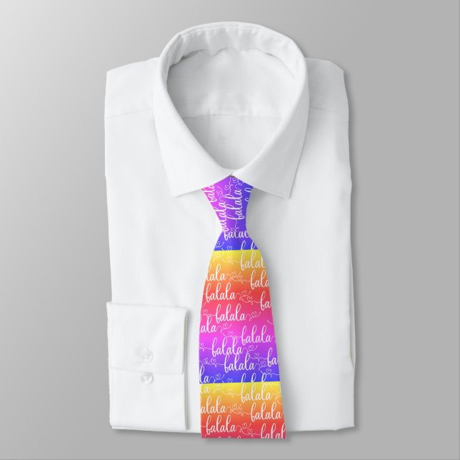 A Unique Colourful Fa la la Modern Script Rainbow  Tie (Tied)