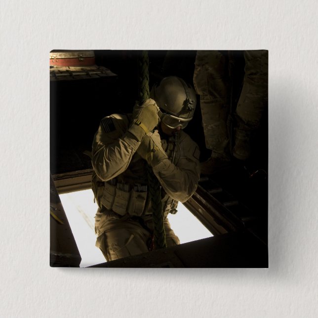 A US Air Force pararescueman begins his descent 15 Cm Square Badge (Front)