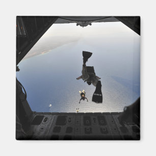 A US Air Force pararescueman jumping out Magnet