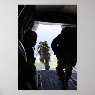 A US Army Soldier performs a static-line jump Poster