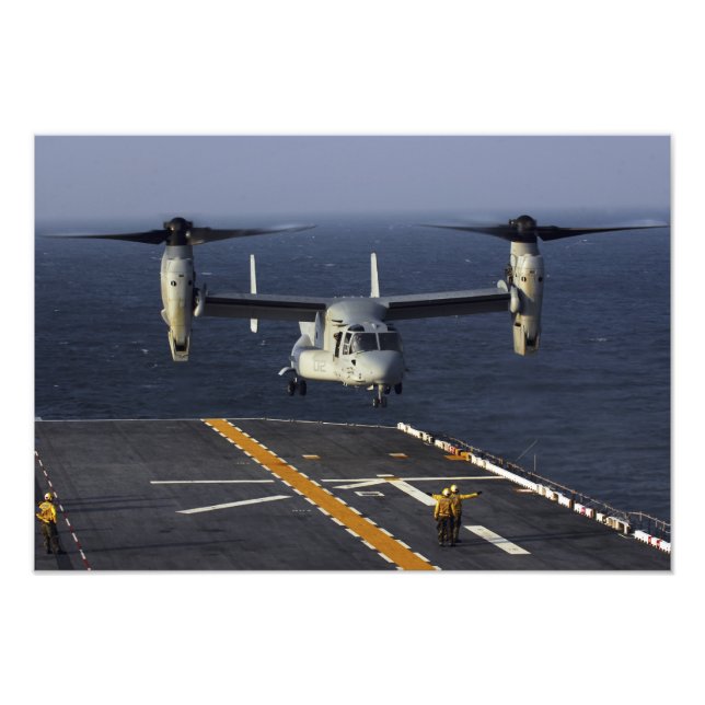 A V-22 Osprey aircraft prepares to land Photo Print (Front)