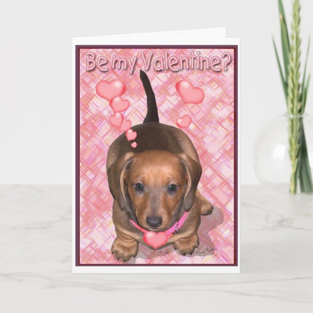 A Valentine Doxie Puppy Holiday Card (Front)
