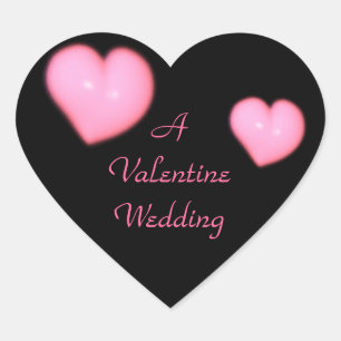 "A Valentine Wedding" - Pink Hearts on Black Heart Sticker