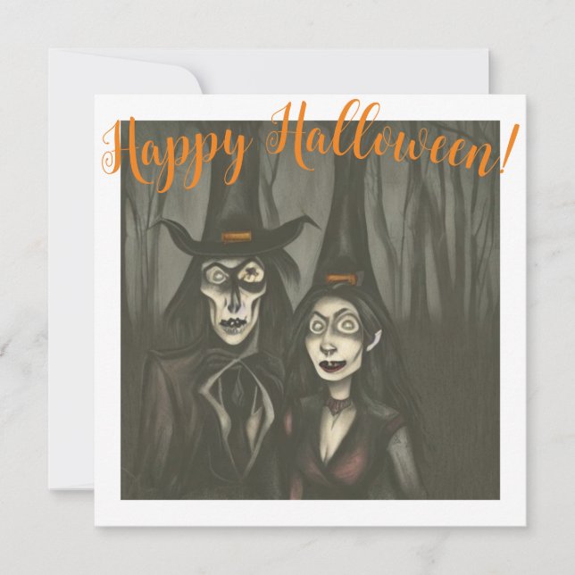 A vampire and a witch in Halloween Card (Front)