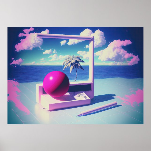 A Vaporwave Escape to Synthetic Worlds Poster (Front)