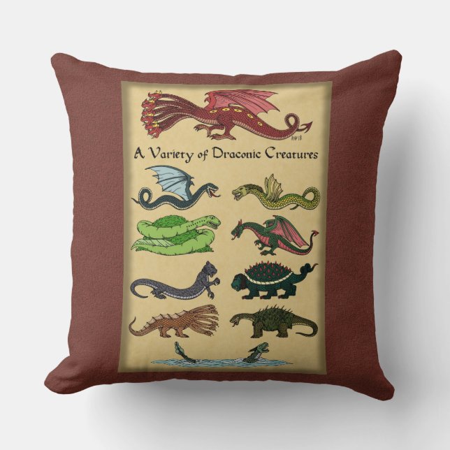 A Variety of Draconic Creatures Cushion (Front)