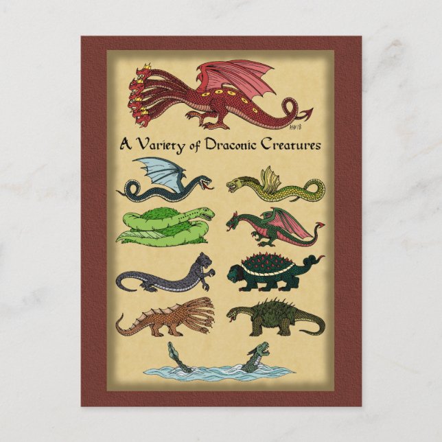 A Variety of Draconic Creatures Postcard (Front)