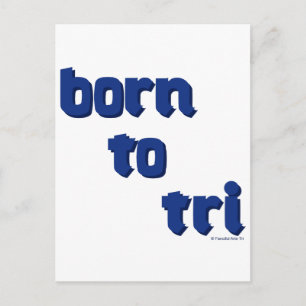 A variety of products with the "born to tri" logo postcard