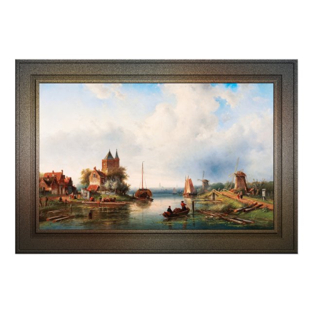 A Vast River Landscape With Windmills Photo Print (Front)