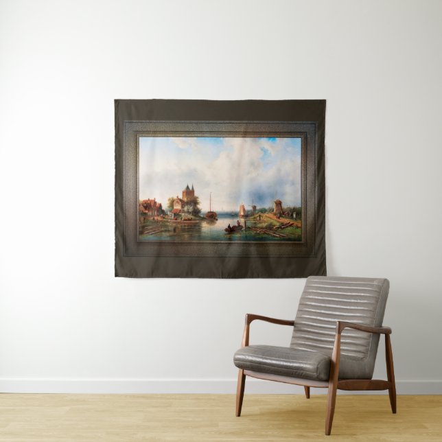 A Vast River Landscape With Windmills Tapestry (In Situ (Horizontal))