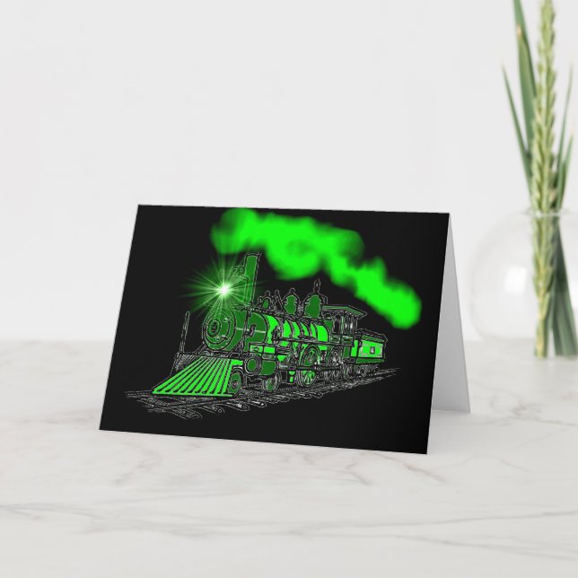 A Very Bright Neon Green Train Engine Card (Front)