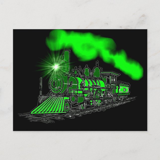 A Very Bright Neon Green Train Engine Postcard (Front)