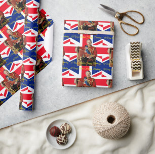 A Very British Birthday King Charles British Flag Wrapping Paper