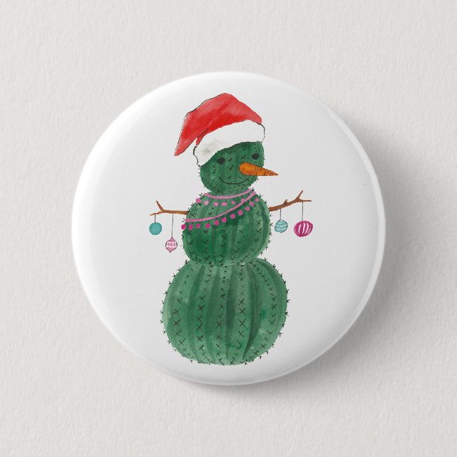 A Very Cactus Christmas Snowman 6 Cm Round Badge (Front)