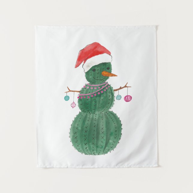 A Very Cactus Christmas Snowman Tapestry (Front)