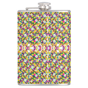 a very colourful pattern with a lot of different c hip flask