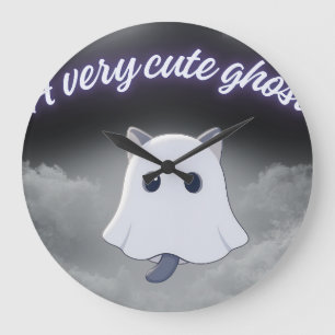 A Very Cute Ghost Cat — Spooky Halloween Kitten Large Clock