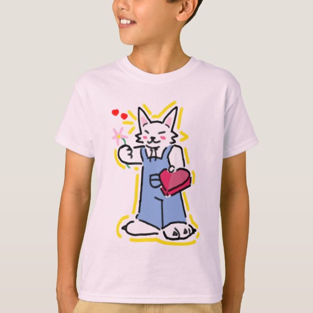 A very cute little cat offering you a flower! T-Shirt (Front)