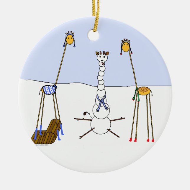 A Very Giraffe Christmas - Snowman Ceramic Tree Decoration (Front)