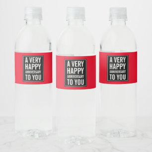 A Very Happy Anniversary to You Red and Black Water Bottle Label