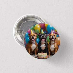 A Very Happy Staffy Birthday With Cake, 3 Cm Round Badge