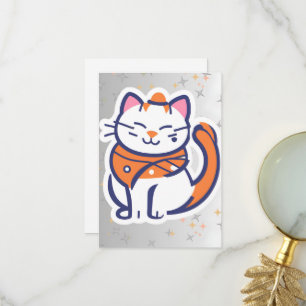 A very happy white and pink tuxedo cat Flat Thank You Card